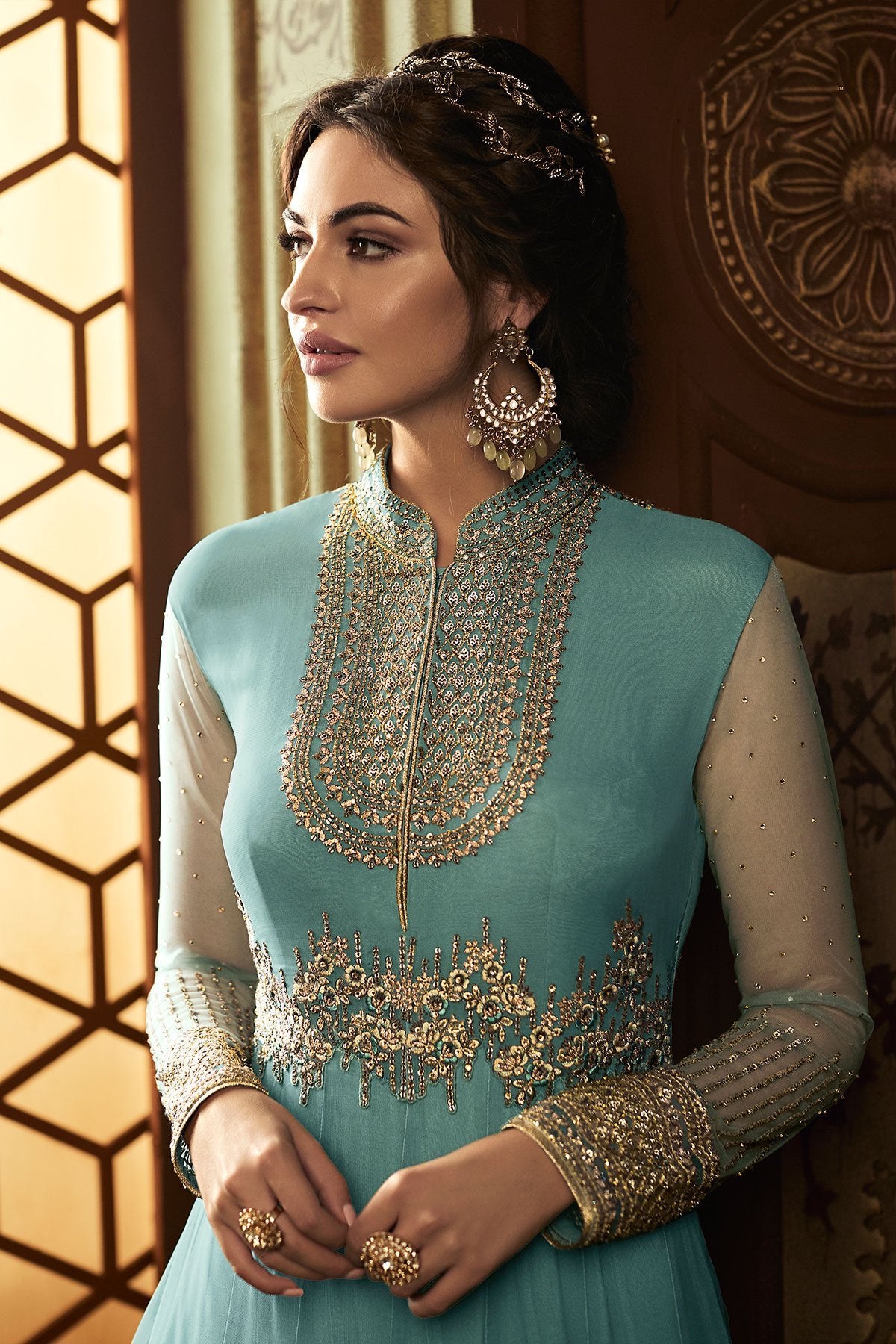 Sky Blue Party Wear Designer Anarkali Suit