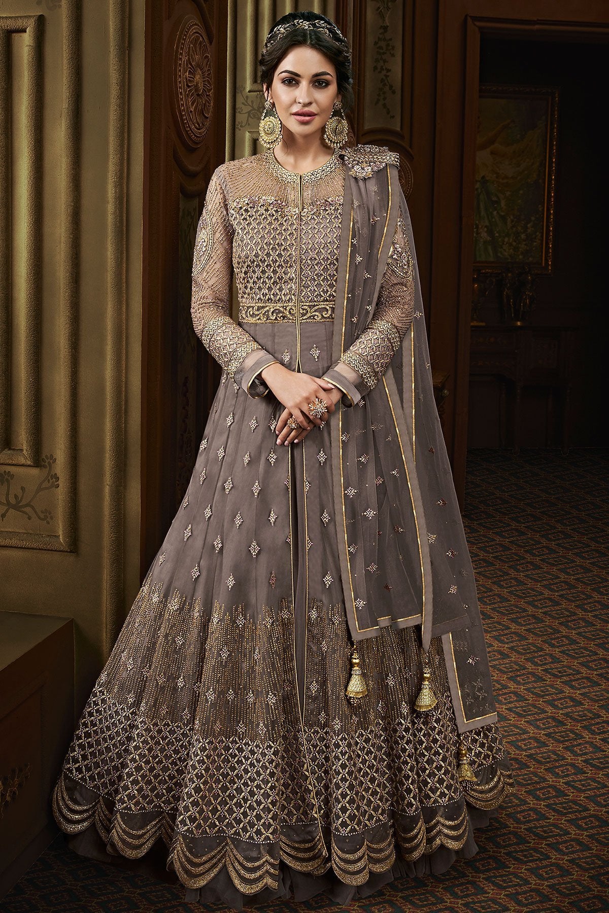 Grey Party Wear Designer Anarkali Suit