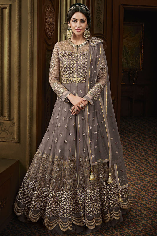 Grey Party Wear Designer Anarkali Suit