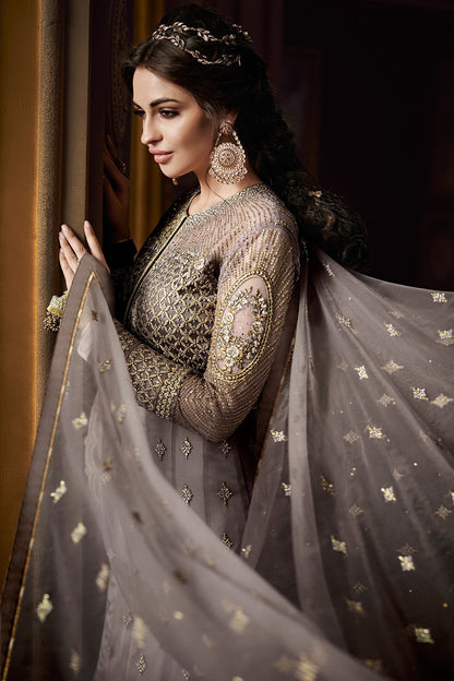 Grey Party Wear Designer Anarkali Suit