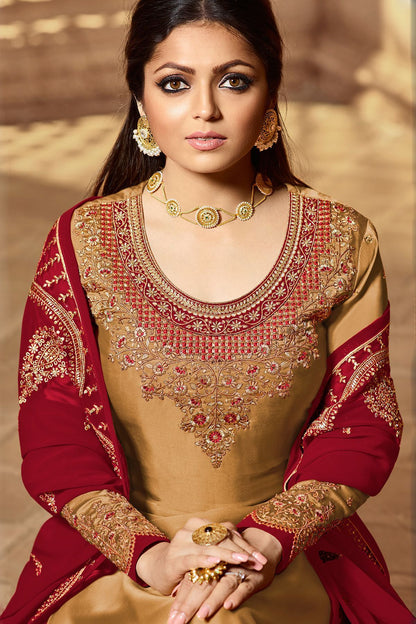 Golden And Red Designer Lehenga Kurti Set