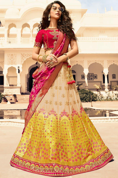 Golden and Ruby Red Silk Lehenga Choli