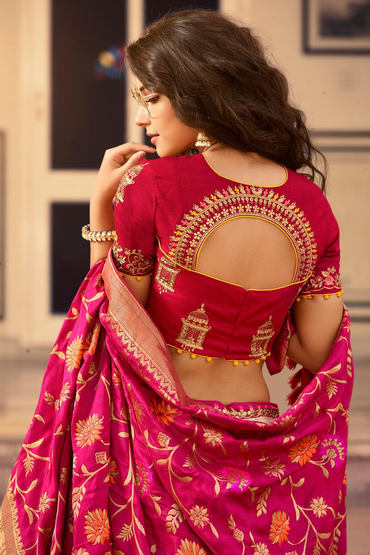 Golden and Ruby Red Silk Lehenga Choli