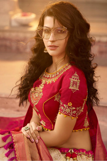 Golden and Ruby Red Silk Lehenga Choli