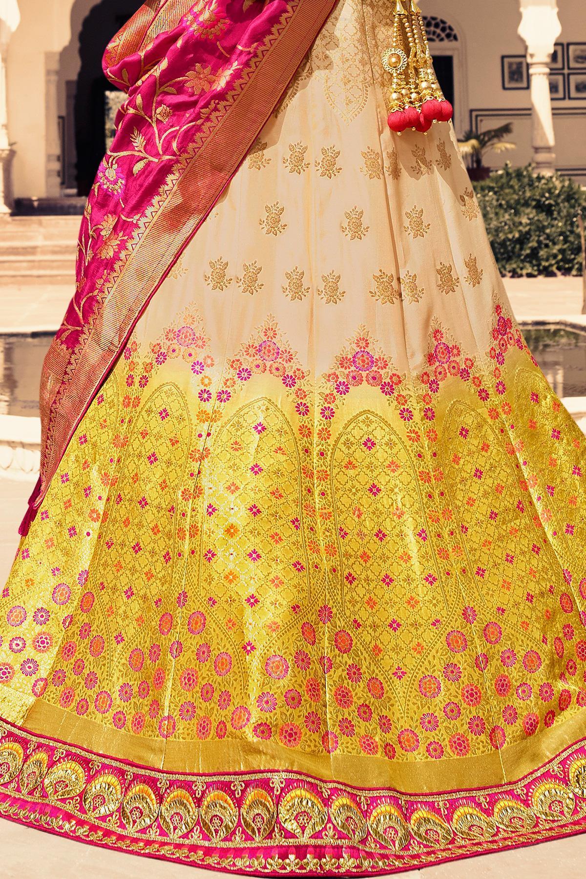 Golden and Ruby Red Silk Lehenga Choli