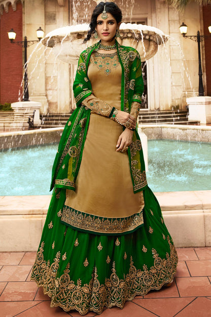 Golden Brown And Green Designer Gharara Suit