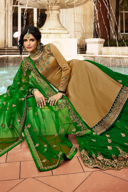 Golden Brown And Green Designer Gharara Suit