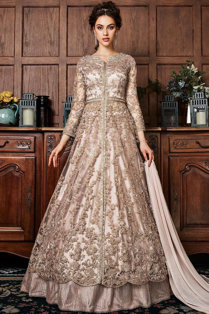Golden brown Embroidered Designer Anarkali Suit