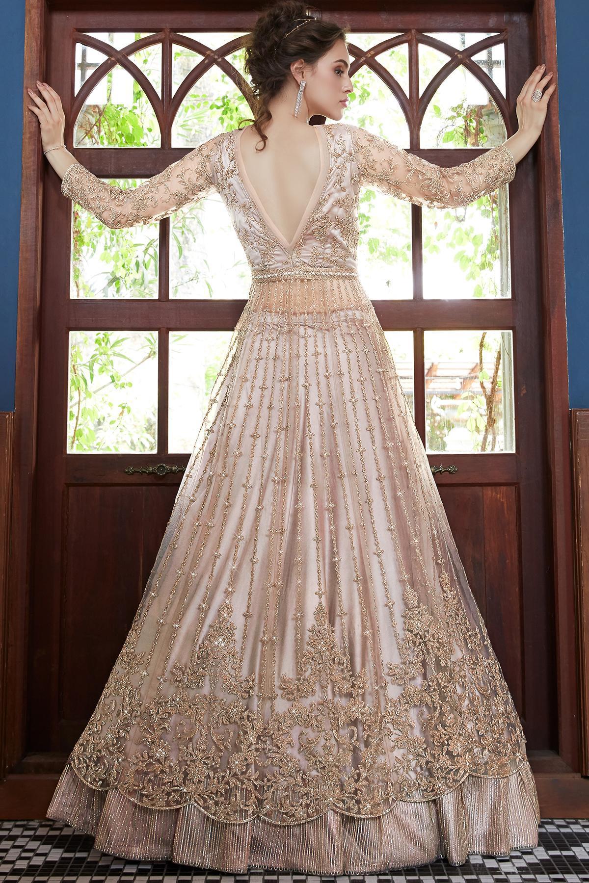 Golden brown Embroidered Designer Anarkali Suit