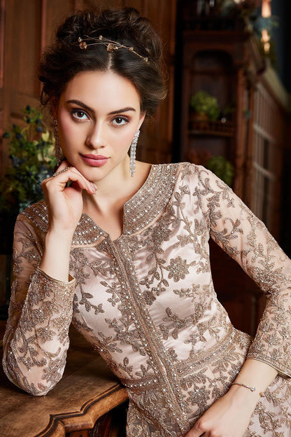 Golden brown Embroidered Designer Anarkali Suit