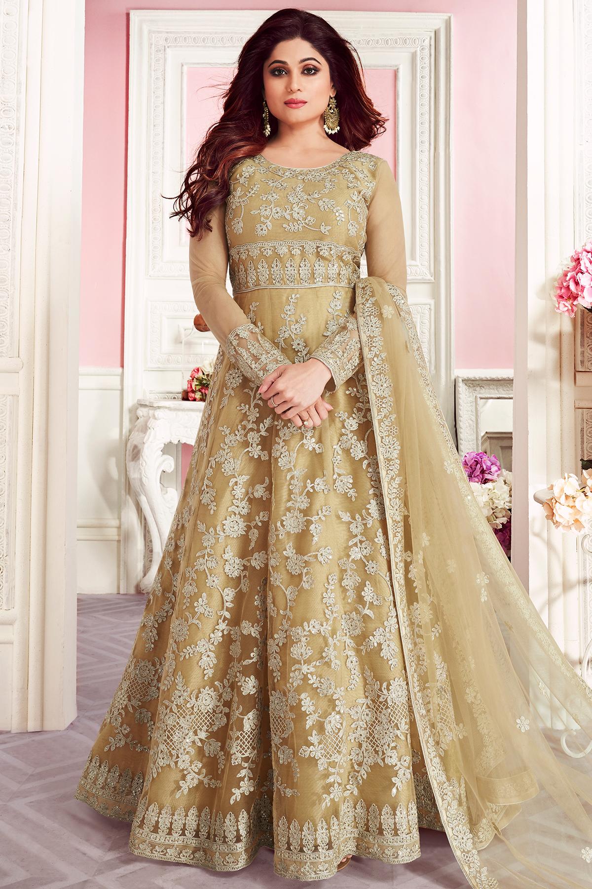 Golden Designer Anarkali Suit