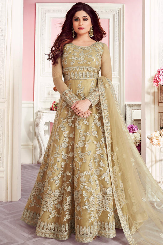 Golden Designer Anarkali Suit