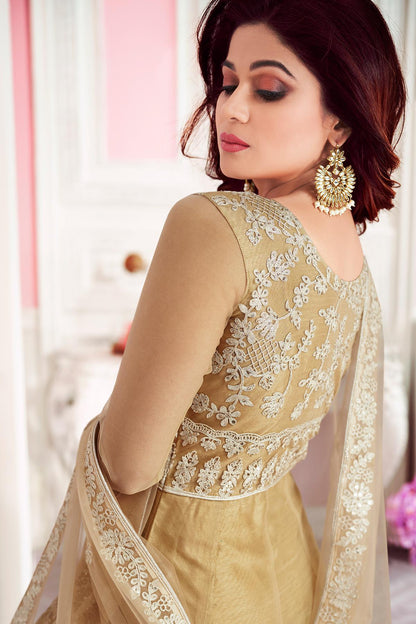 Golden Designer Anarkali Suit