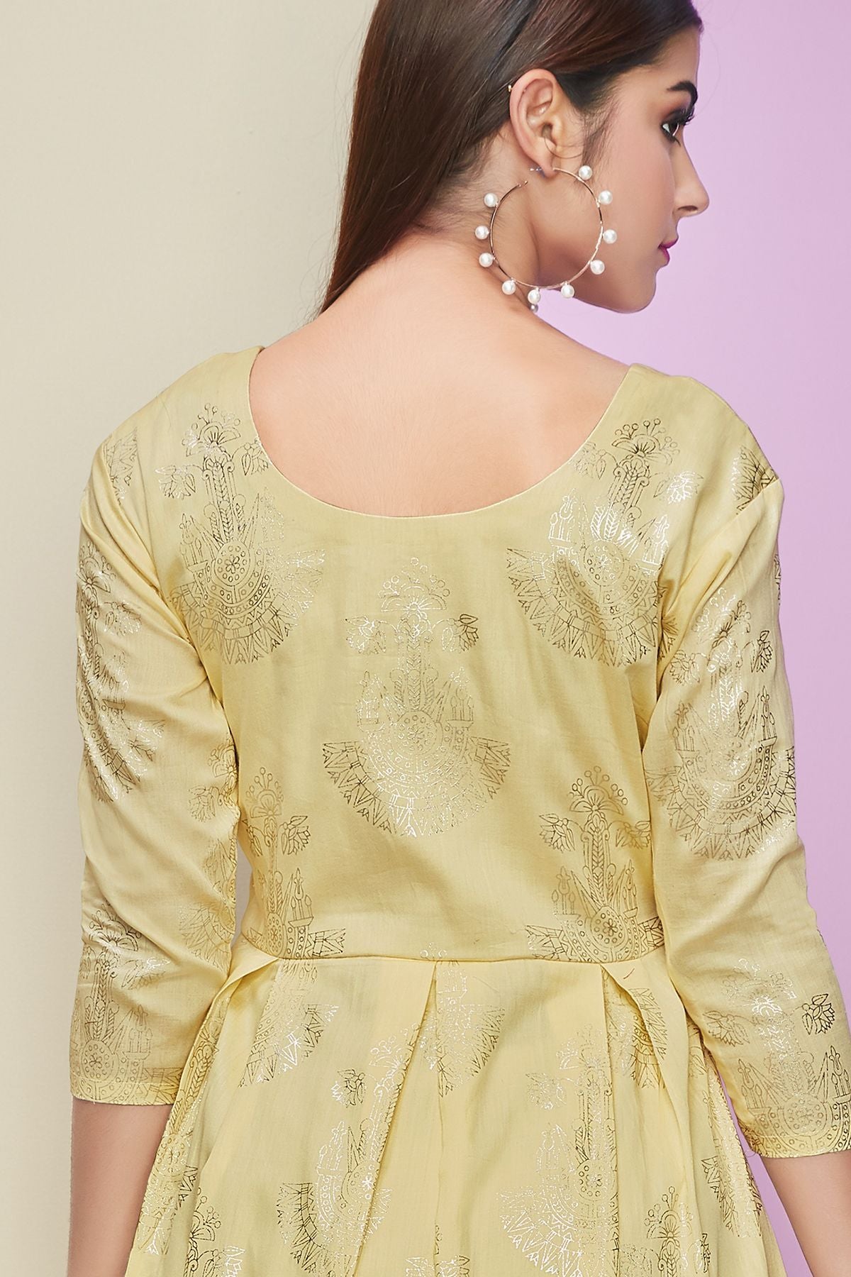 Golden Designer Cotton Satin Kurti With Palazzo