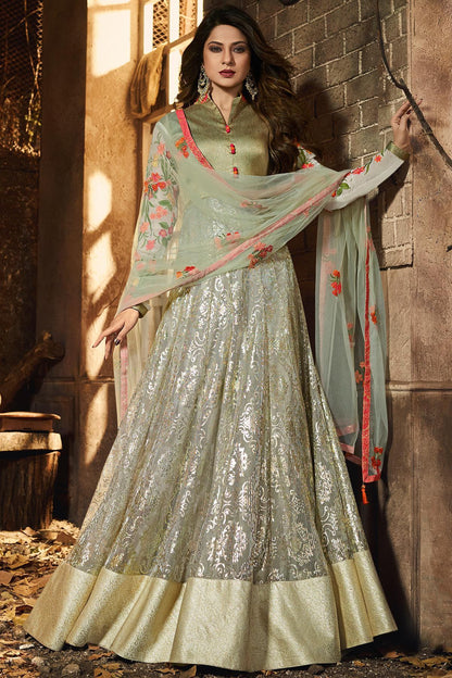 Golden Designer Party Wear Silk Gown