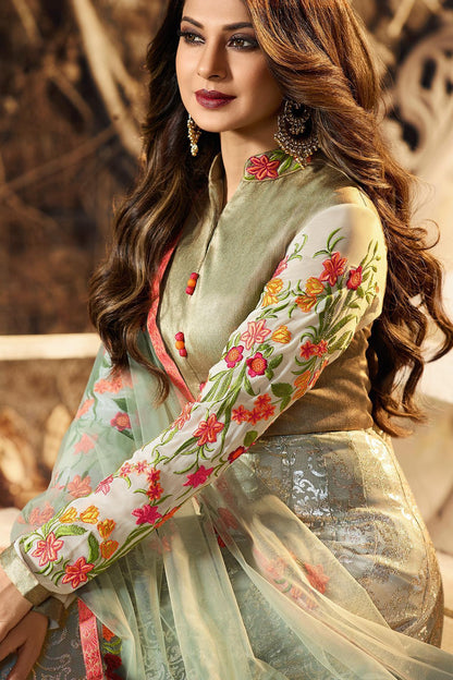 Golden Designer Party Wear Silk Gown