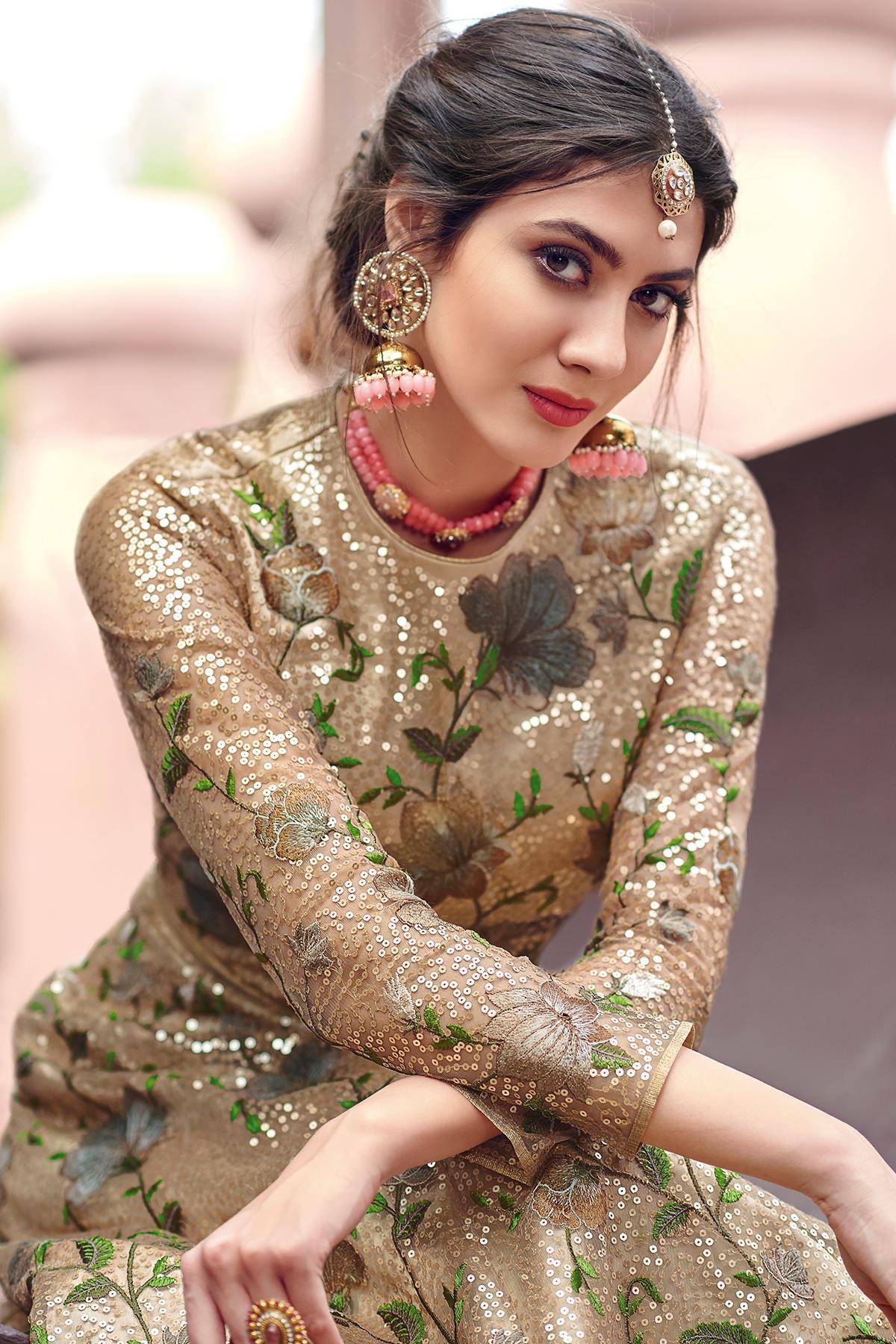 Golden Embroidered Designer Anarkali Suit