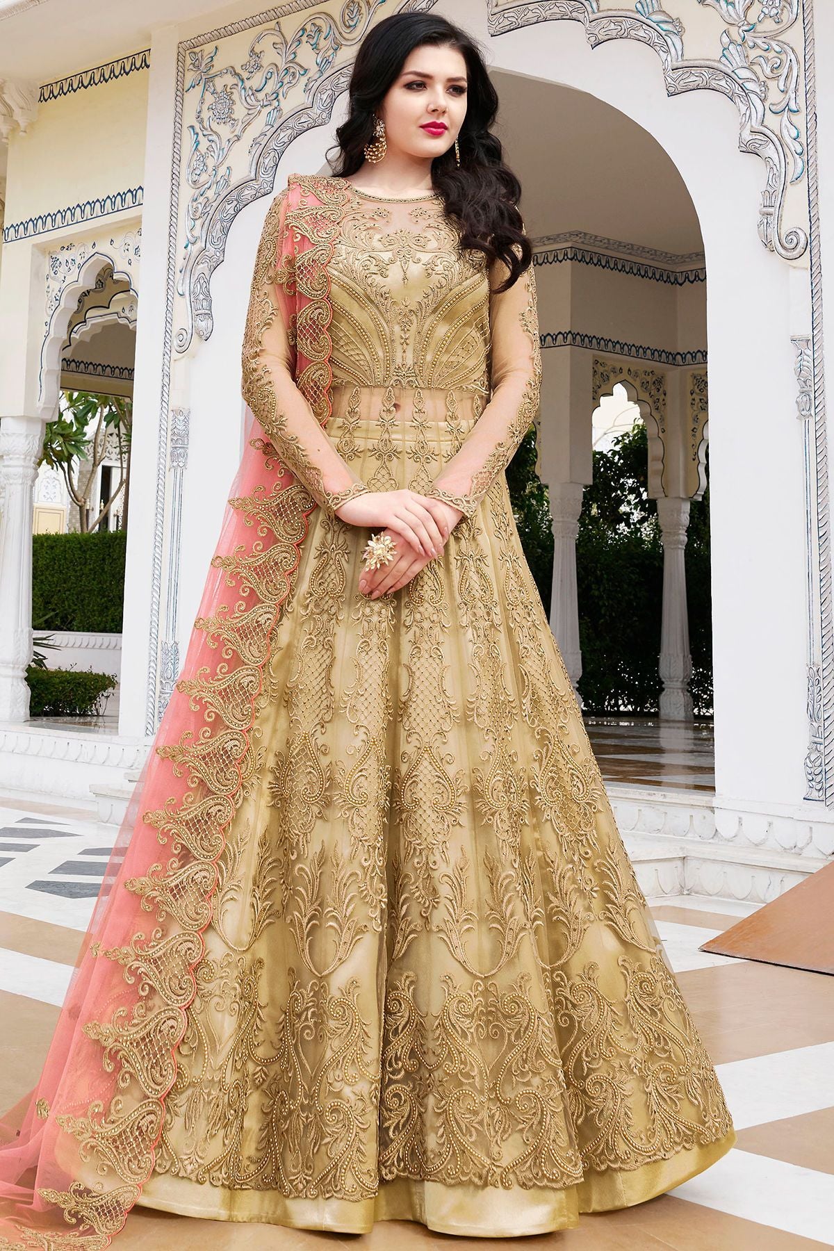 Golden Net Party Wear Anarkali Suit