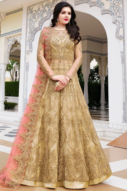 Golden Net Party Wear Anarkali Suit