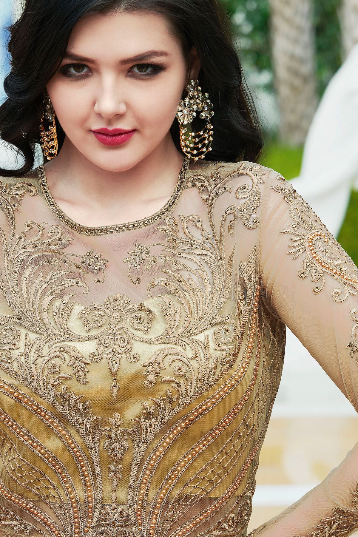 Golden Net Party Wear Anarkali Suit