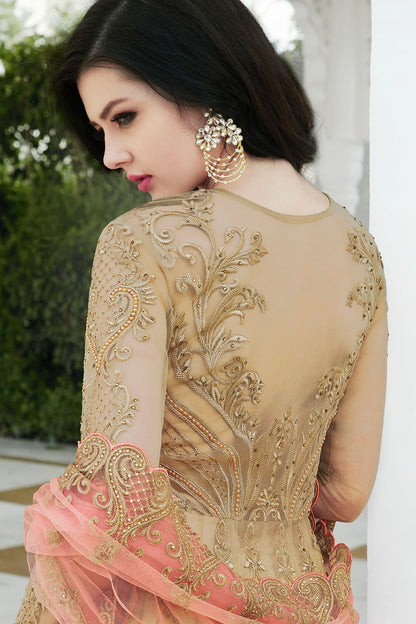 Golden Net Party Wear Anarkali Suit