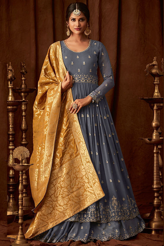 Grape Georgette Party Wear Anarkali Suit
