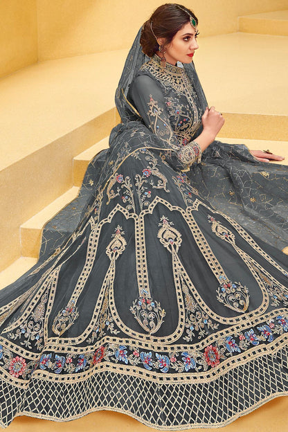 Graphite Embroidered Designer Anarkali Suit