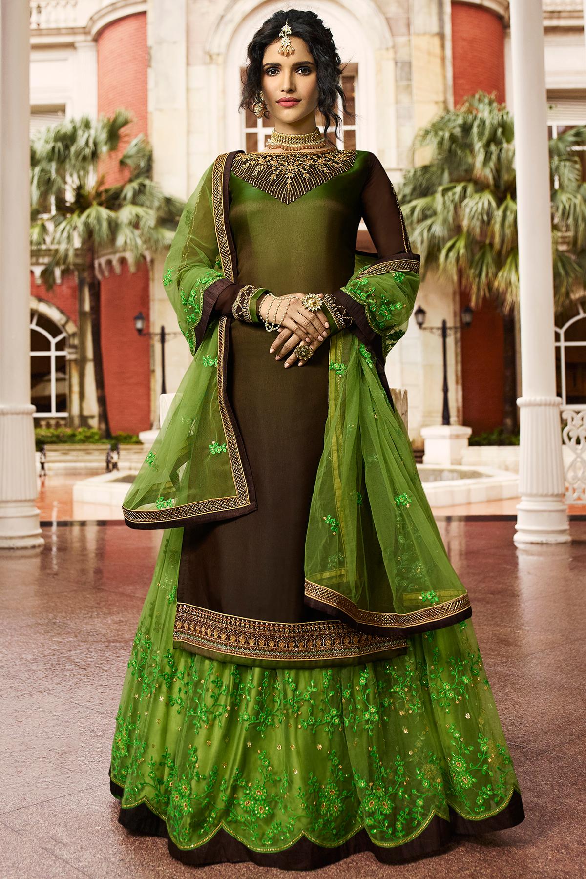 Green And Brown Designer Gharara Suit