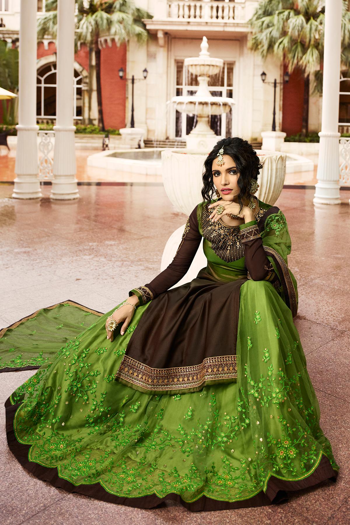 Green And Brown Designer Gharara Suit