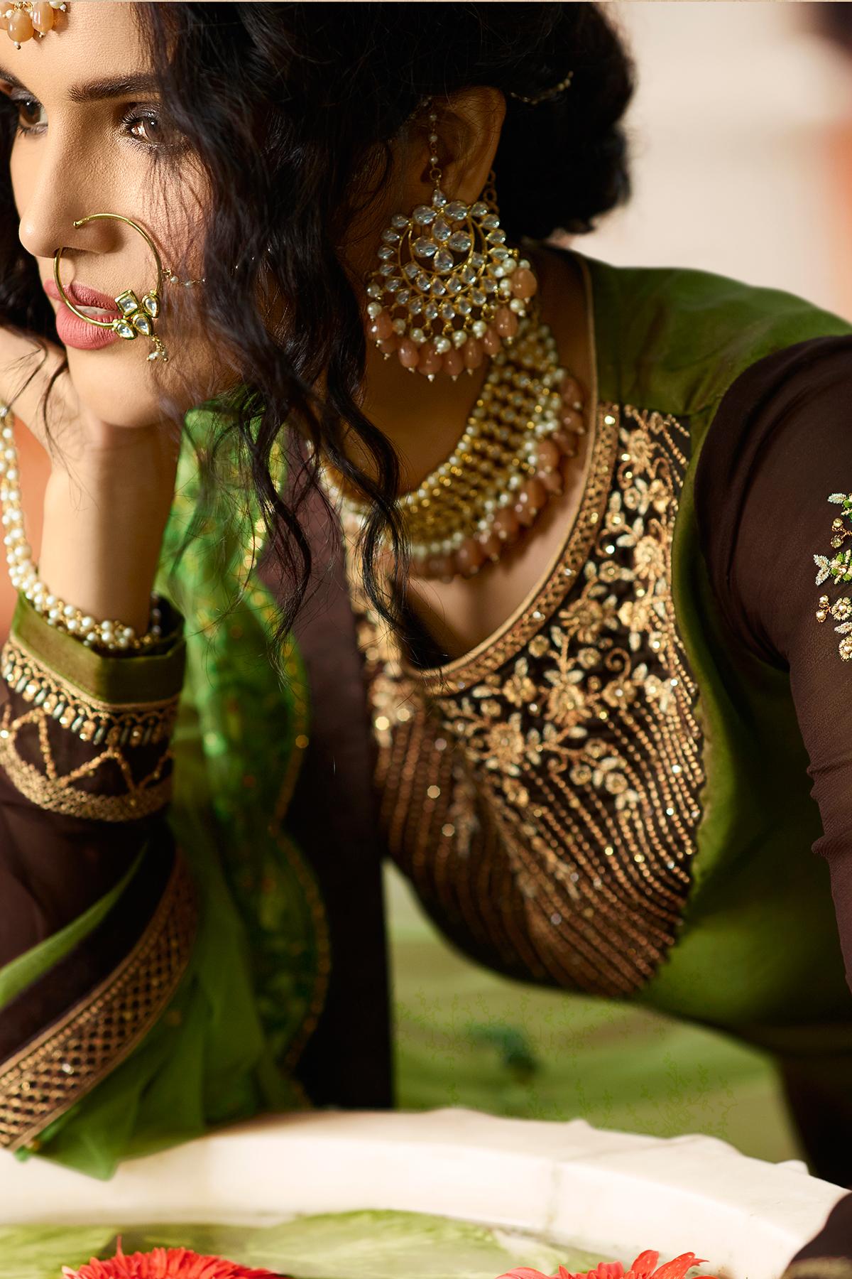 Green And Brown Designer Gharara Suit