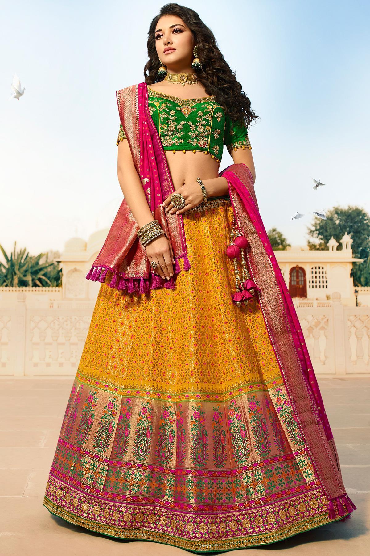 Green and Golden Silk Lehenga Choli
