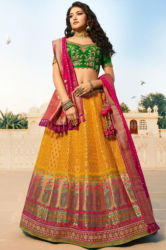 Green and Golden Silk Lehenga Choli