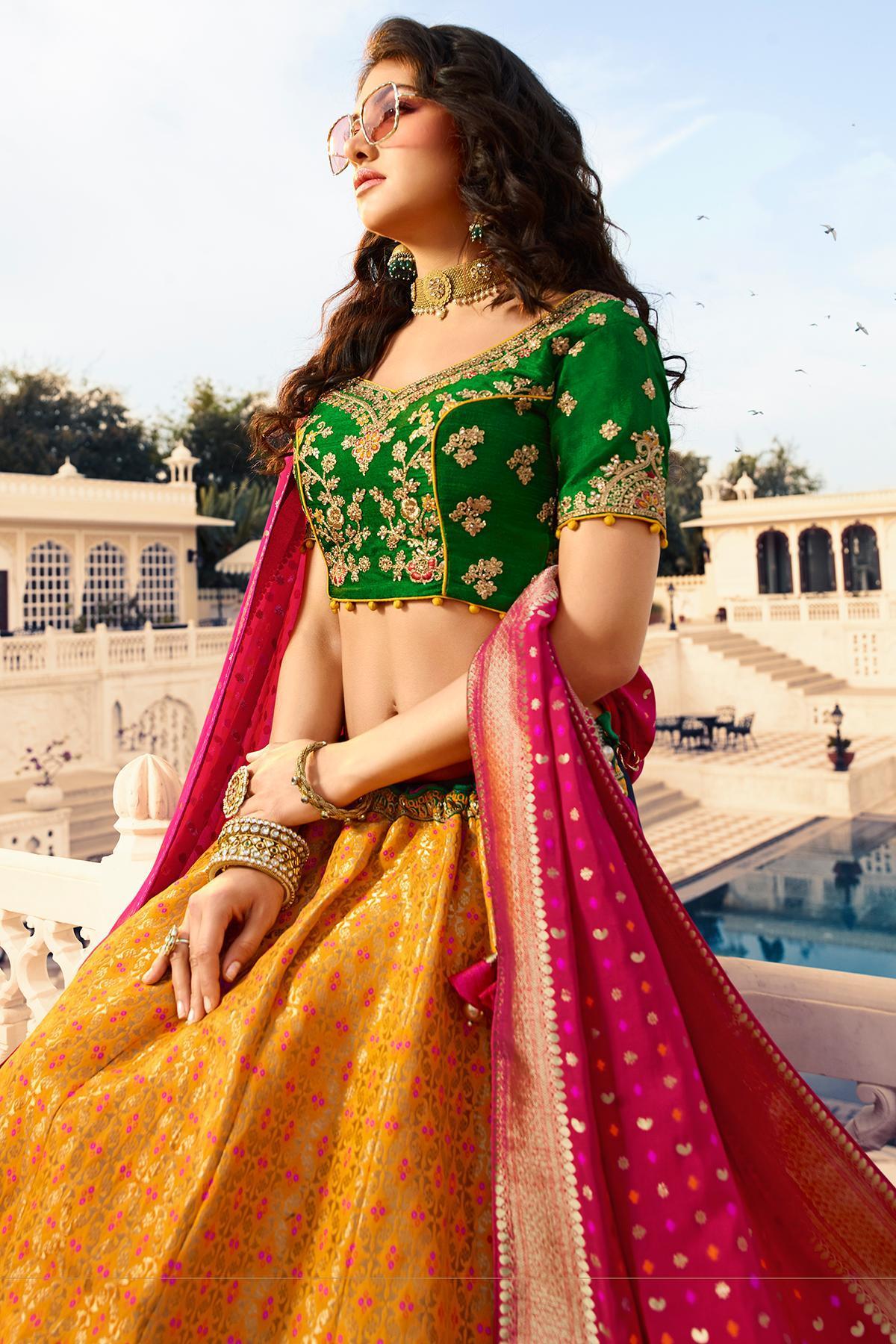 Green and Golden Silk Lehenga Choli