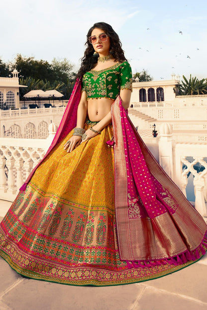 Green and Golden Silk Lehenga Choli