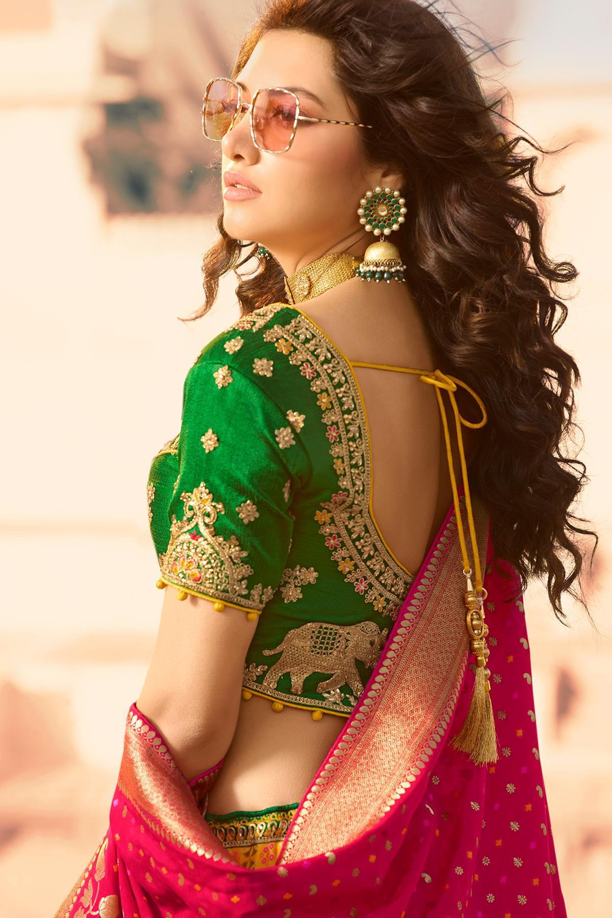 Green and Golden Silk Lehenga Choli