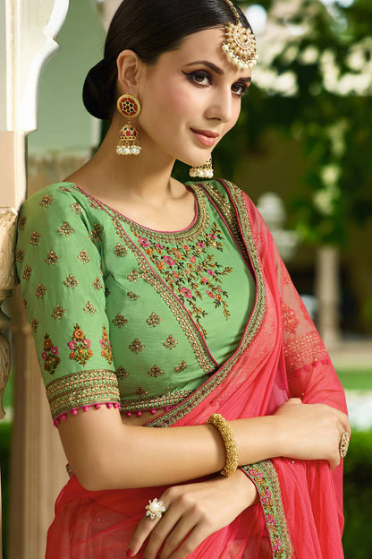 Green and Red Designer Silk Lehenga Choli