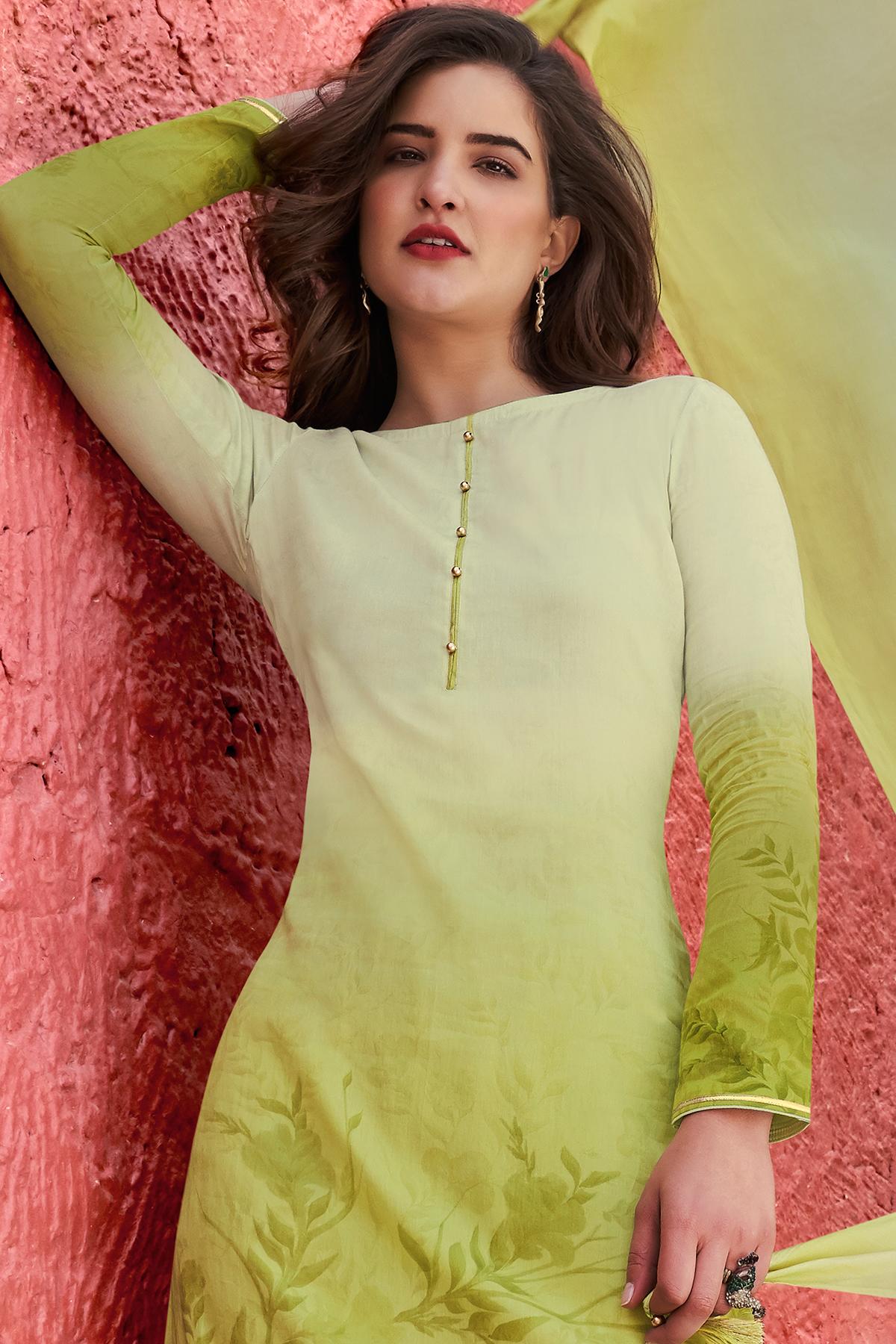 Green Casual Cotton Cotton Straight Suit