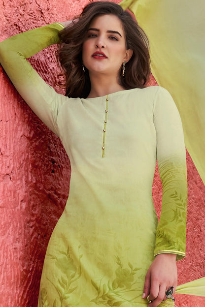 Green Casual Cotton Cotton Straight Suit