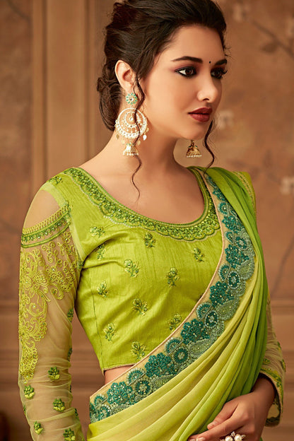 Green Designer Party Wear Chiffon Sari