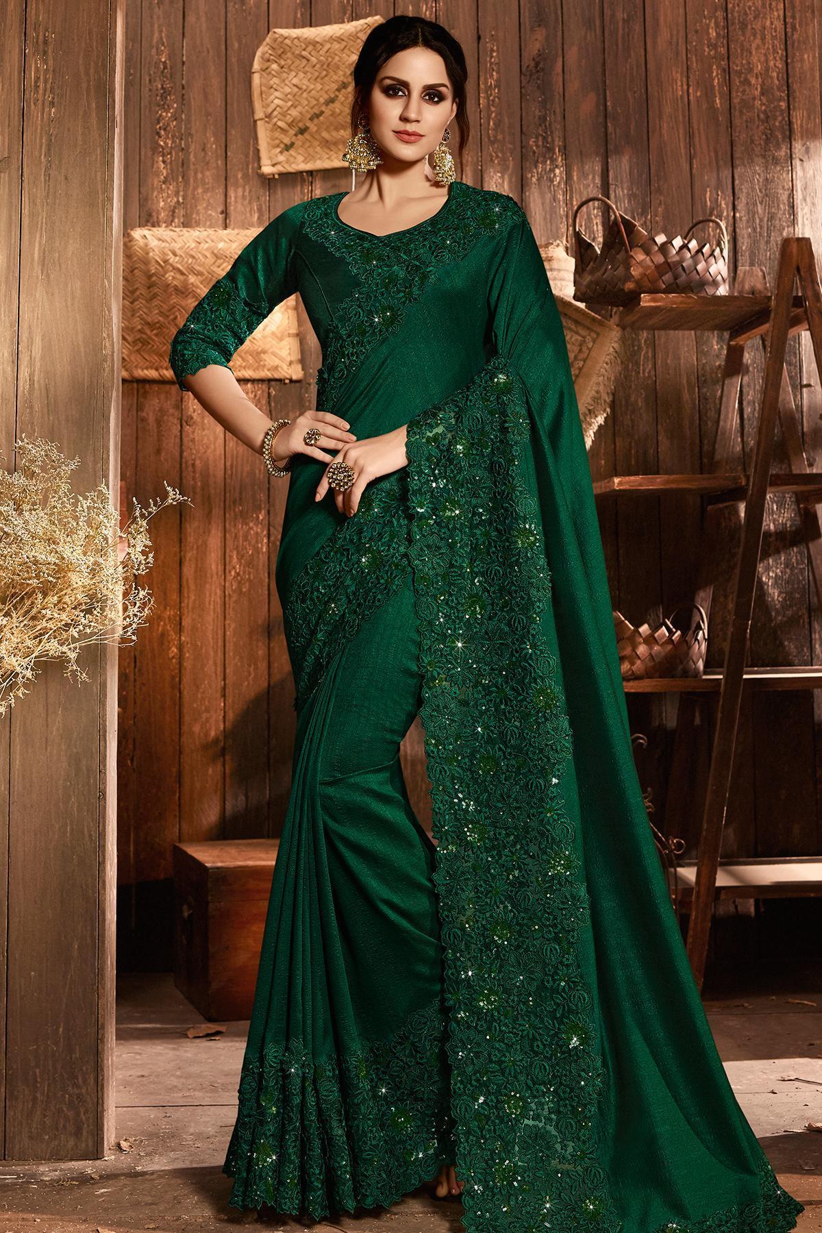 Green Designer Party Wear Silk Sari