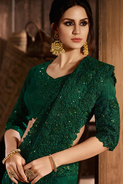 Green Designer Party Wear Silk Sari