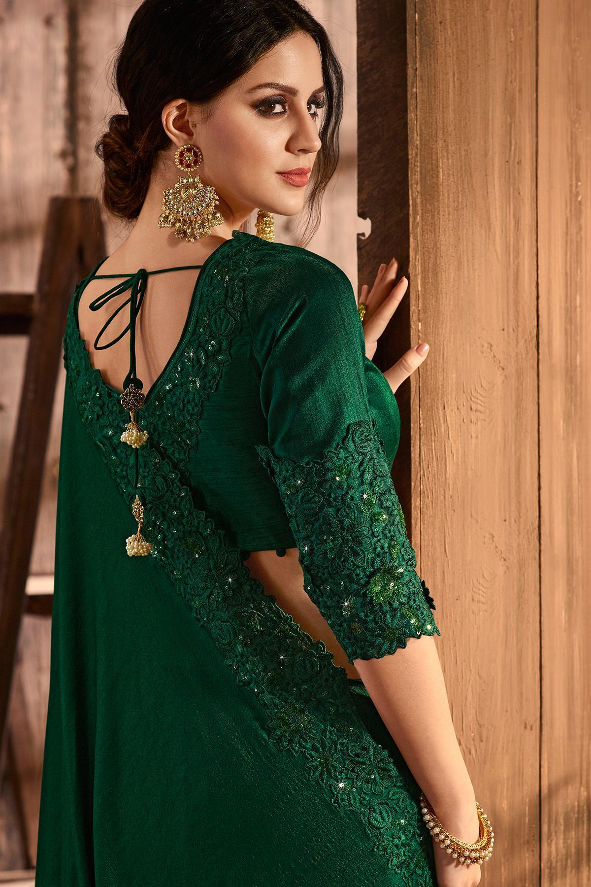 Green Designer Party Wear Silk Sari