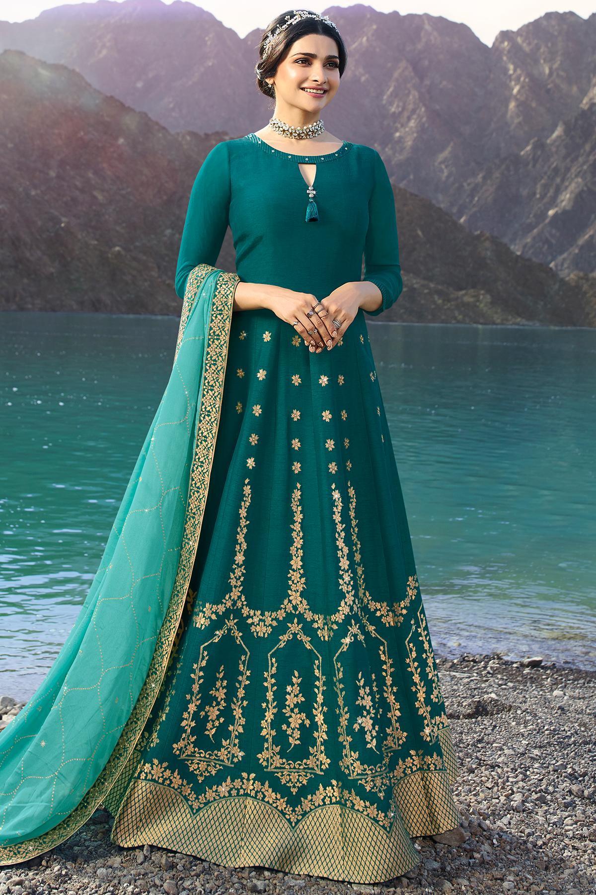 Green Embroidered Designer Anarkali Suit