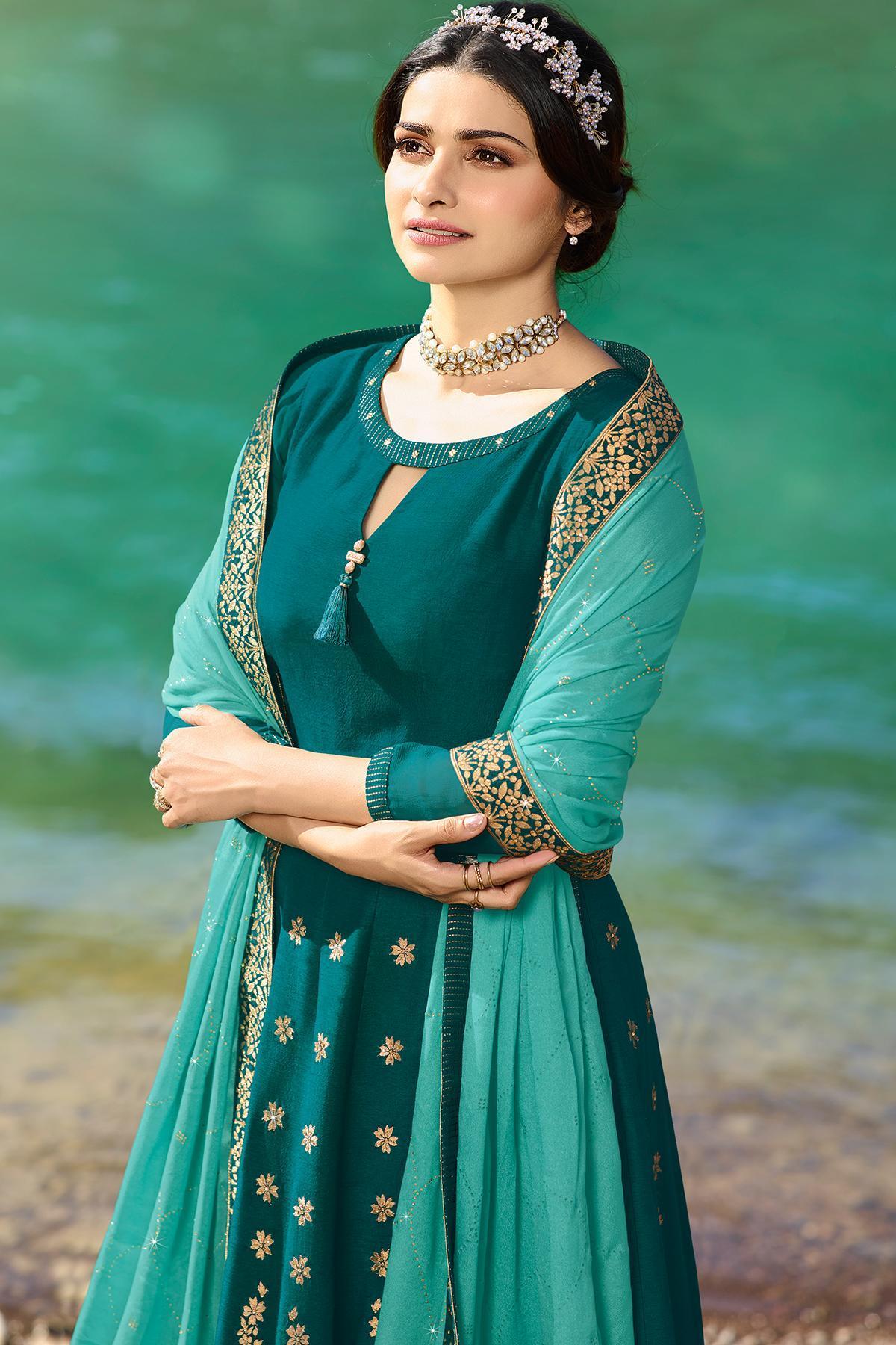 Green Embroidered Designer Anarkali Suit