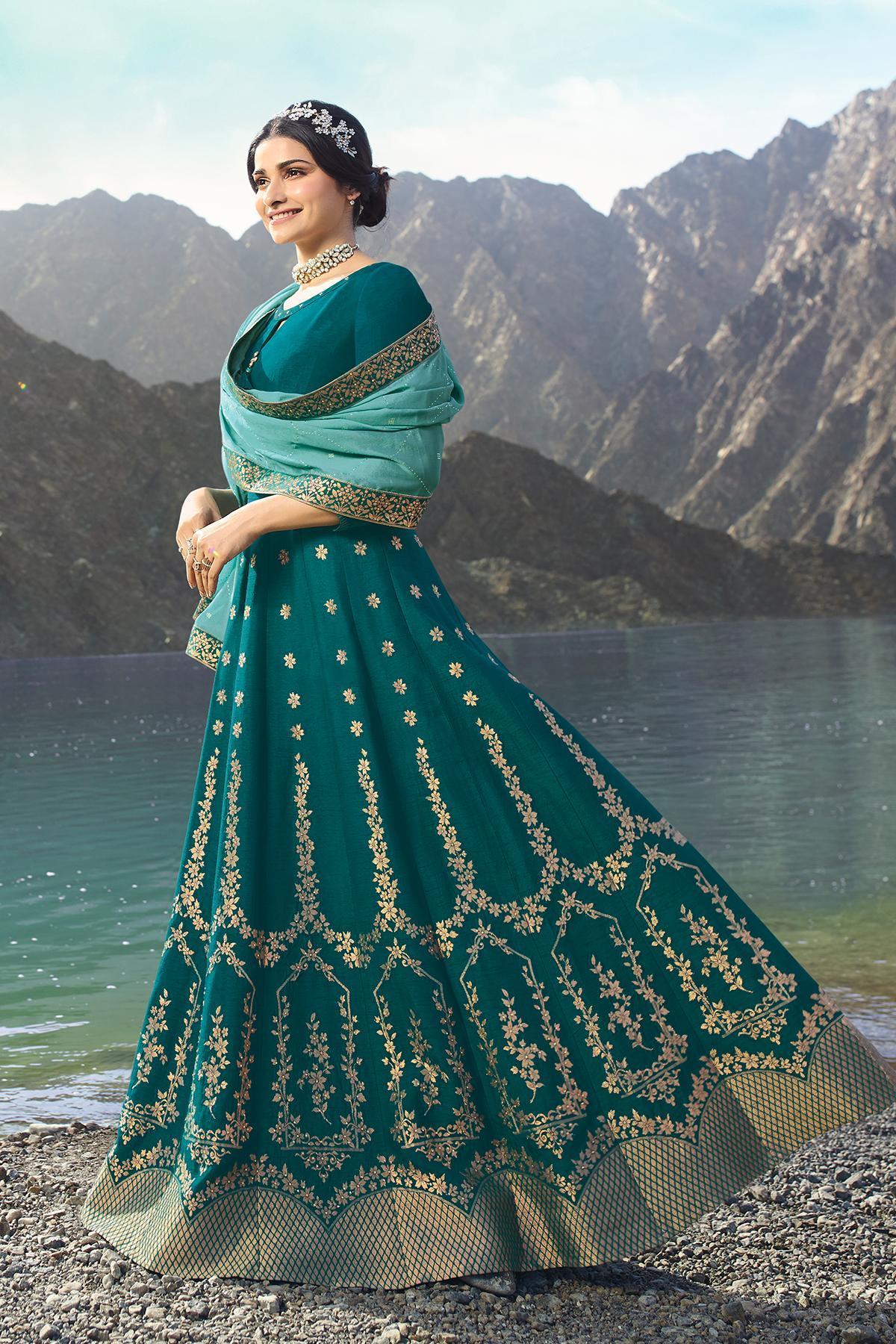 Green Embroidered Designer Anarkali Suit