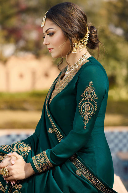 Green Embroidered Party Wear Sharara Suit
