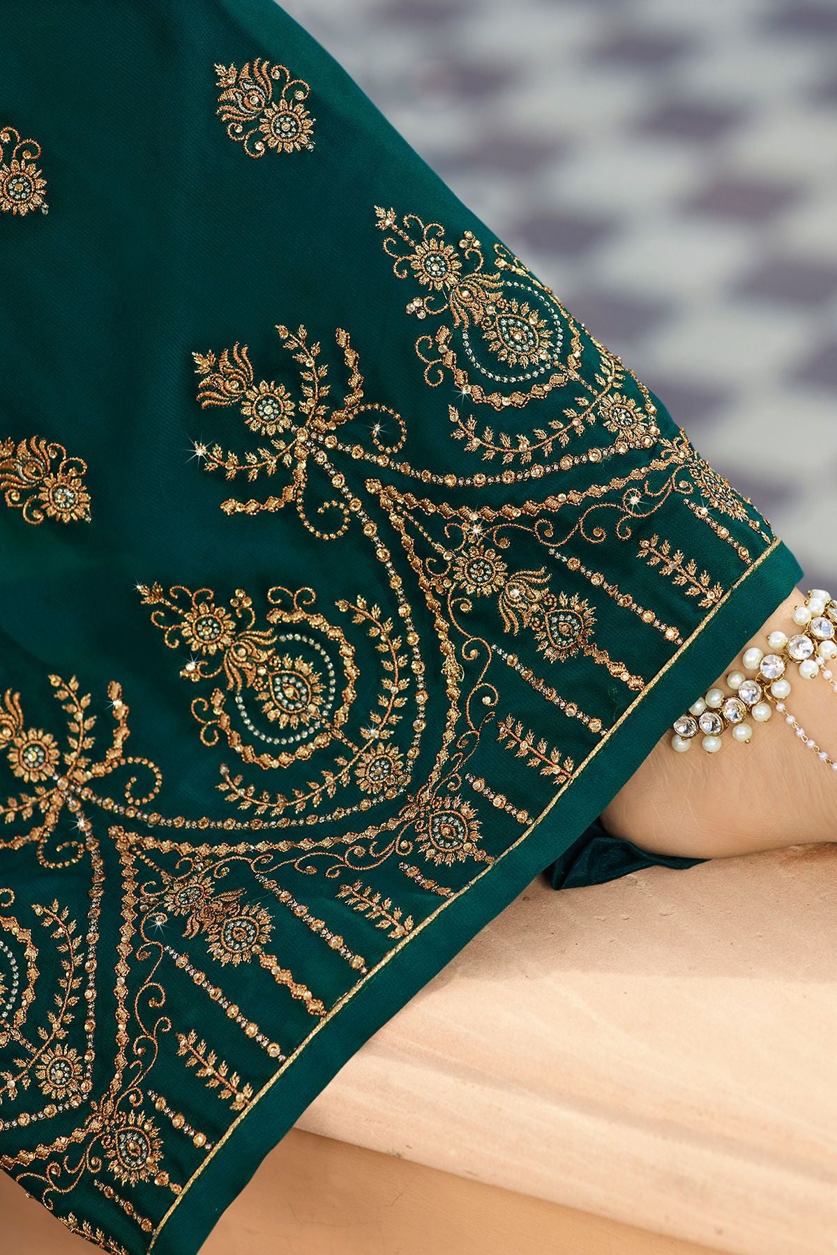 Green Embroidered Party Wear Sharara Suit