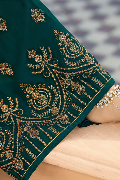 Green Embroidered Party Wear Sharara Suit
