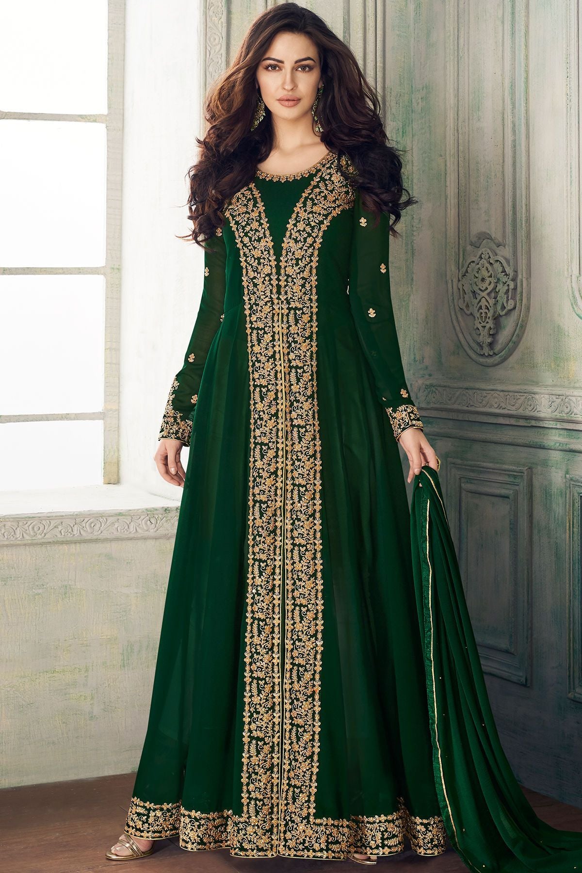 Green Embroidered Slit Cut Anarkali Suit