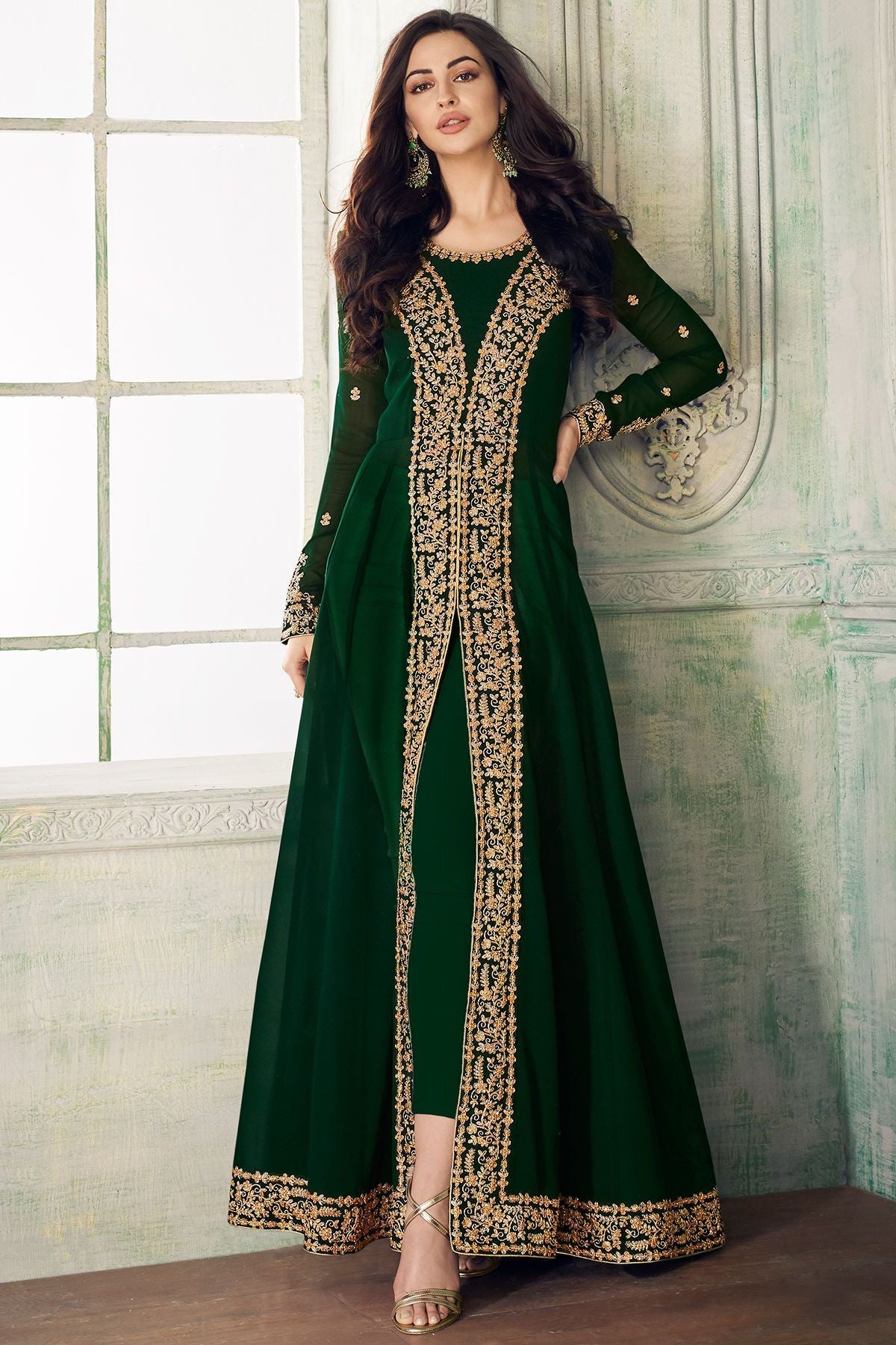 Green Embroidered Slit Cut Anarkali Suit